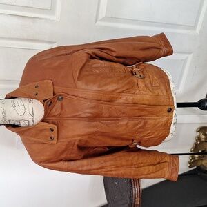 Vintage Adventure Bound Brown Leather Bomber Jacket Women Small